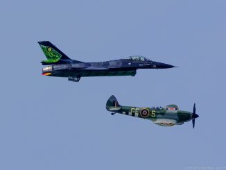 General Dynamics F-16AM FA-87 2w Belgian Air Force and Supermarine Spitfire LF.XVIe (OO-XVI) SL721/GE-S RAF