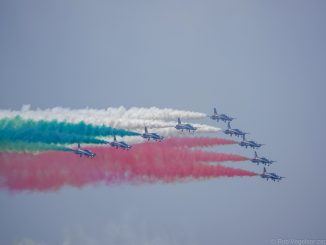 Frecce Tricolori celebrating Italian Air Force's 100th anniversary with a display at Pratica di Mare Airshow