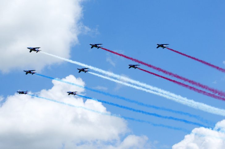 Flyover Patrouille de France Alpha Jet E EPAA20.300 French Air Force at L-Birds over Normandy 2019